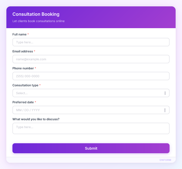Consultation Booking preview