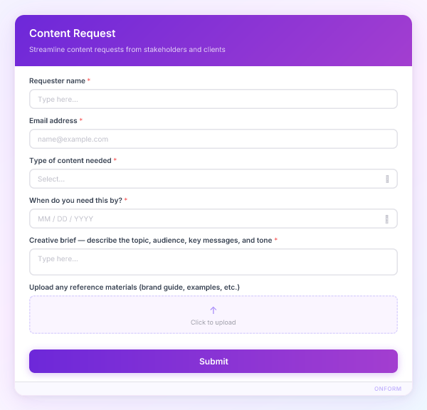 Content Request preview