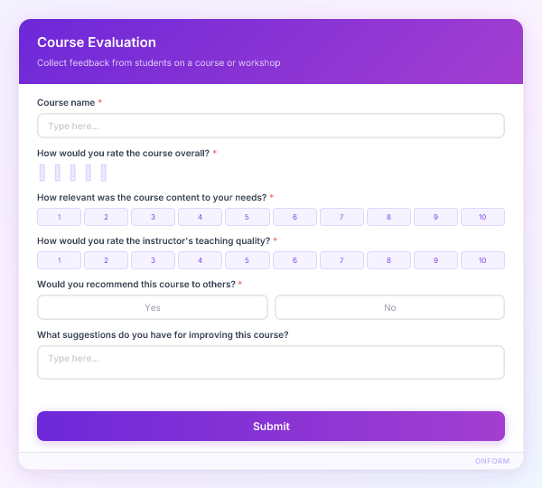 Course Evaluation preview