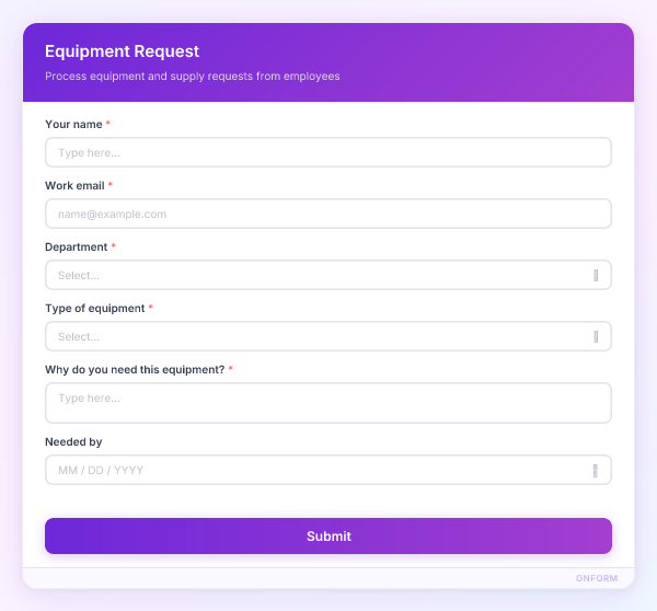 Equipment Request preview