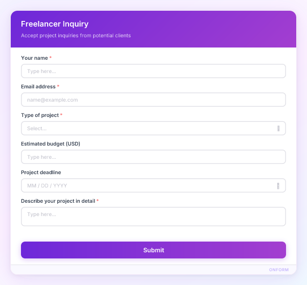 Freelancer Inquiry preview