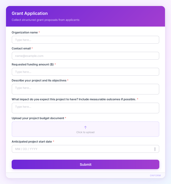 Grant Application preview