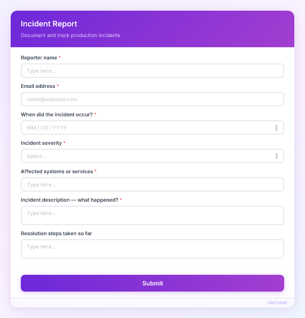 Incident Report preview