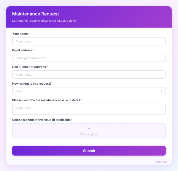 Maintenance Request preview