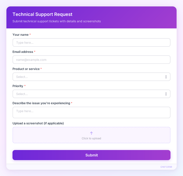 Technical Support Request preview