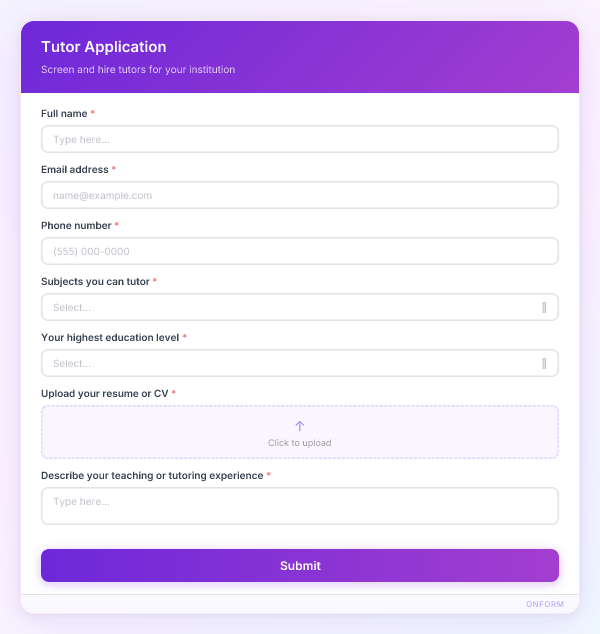 Tutor Application preview