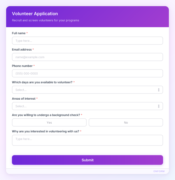 Volunteer Application preview